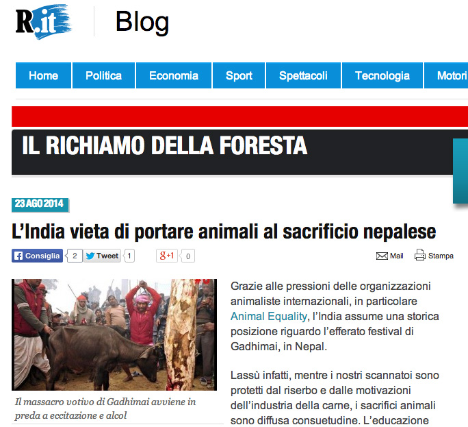 La Repubblica - India Blocca Confini Nepal per sacrificio Gadhimai